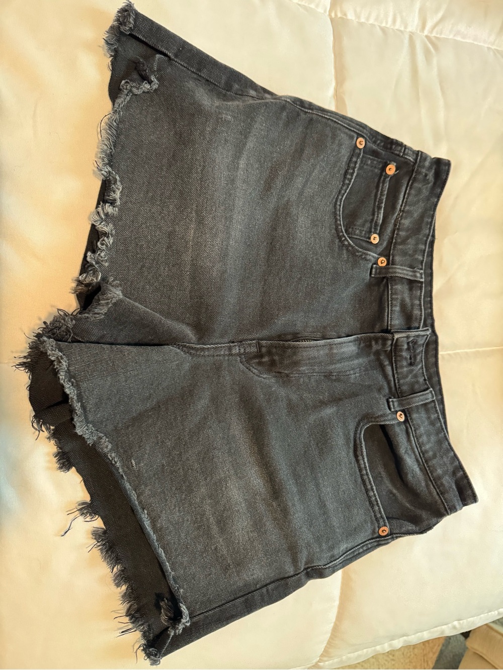 American Eagle Womens Black Frayed Hem High Rise Denim Shorts